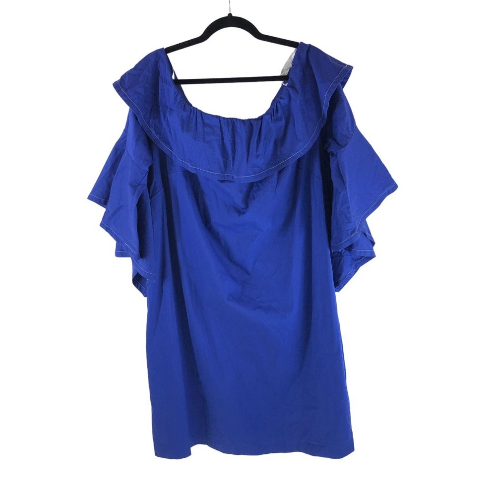 Eloquii Womens Shift Dress Off Shoulder Bell Sleeve Stretch Blue 18